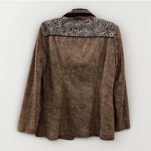 VTG Nancy Bolen Jacket Womens 12 Brown Western Animal Print Blazer 80s USA Made - Picture 3 of 15